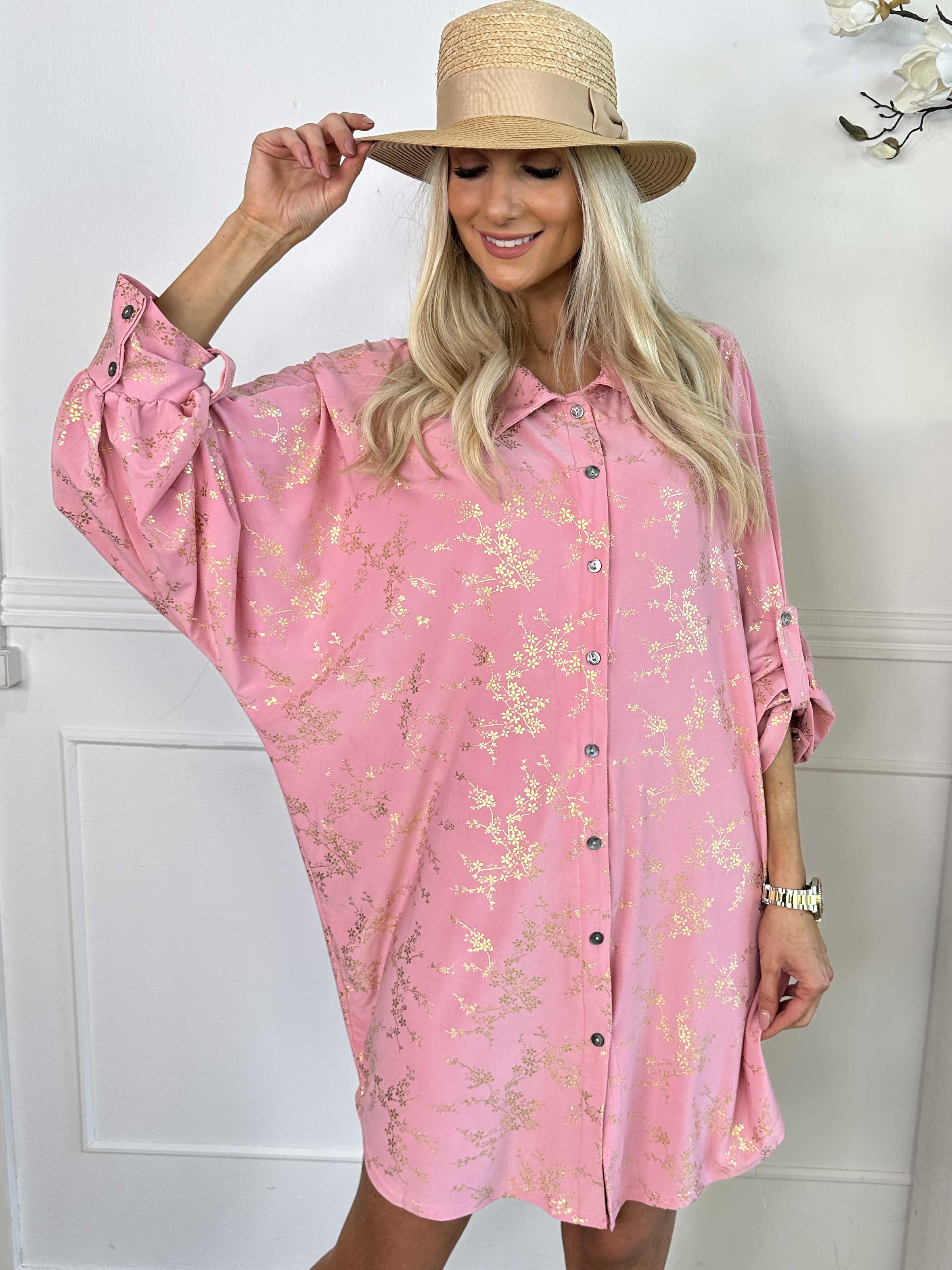 Mia Gold - Elastisk skjortekjole med gulddetaljer